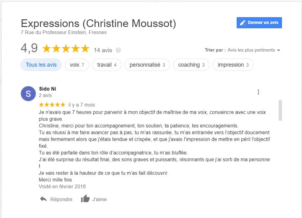 avis google sur les formations Expressions